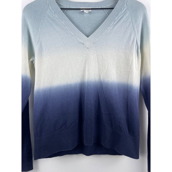 Minnie Rose Women's Small Cashmere Blend Ombre Dip Dye Beachy V-Neck Sweater - Picture 3 of 10